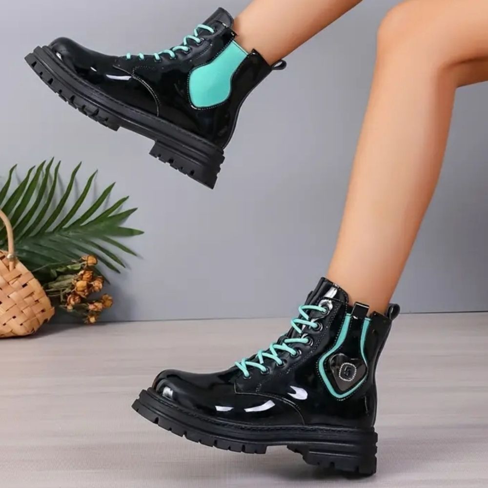 Ladies color block combat boots sz 8